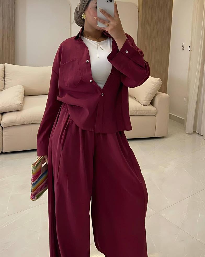 Linen Co-ord Set – Burgundy