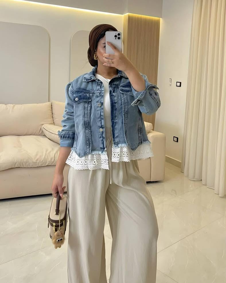 Luxe Lace Peplum Denim Jacket